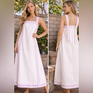 Hermoza Ava Maxi Dress Graceful Garlands Ivory Cotton Tie Back XS